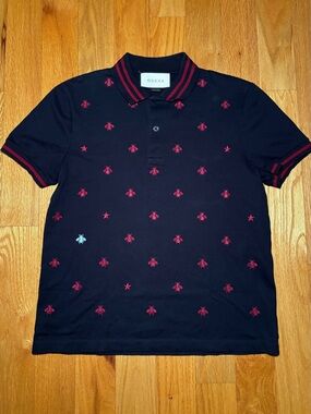 Gucci Navy Red Bee Full Embroidered Polo